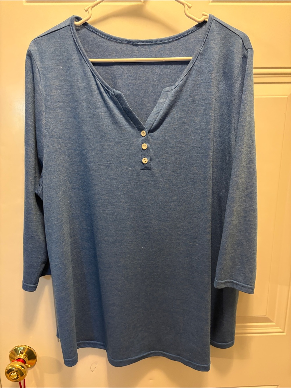 Blue Women's Three-Quarter Sleeve Henley Top